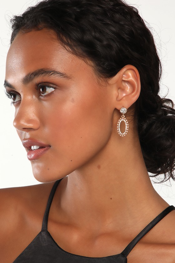 Chic Charmer Gold Rhinestone Oval Earrings