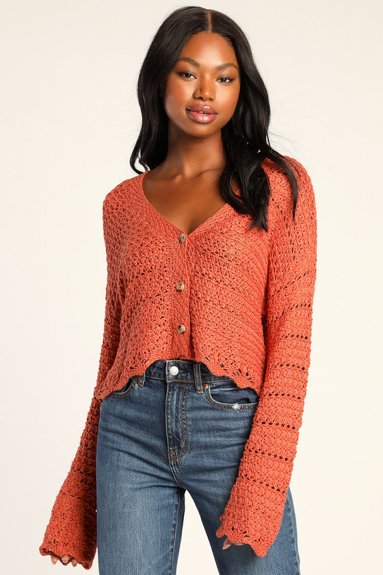 Orange Crochet Cardigan - Open Weave Cardigan - Cute Cardigan - Lulus