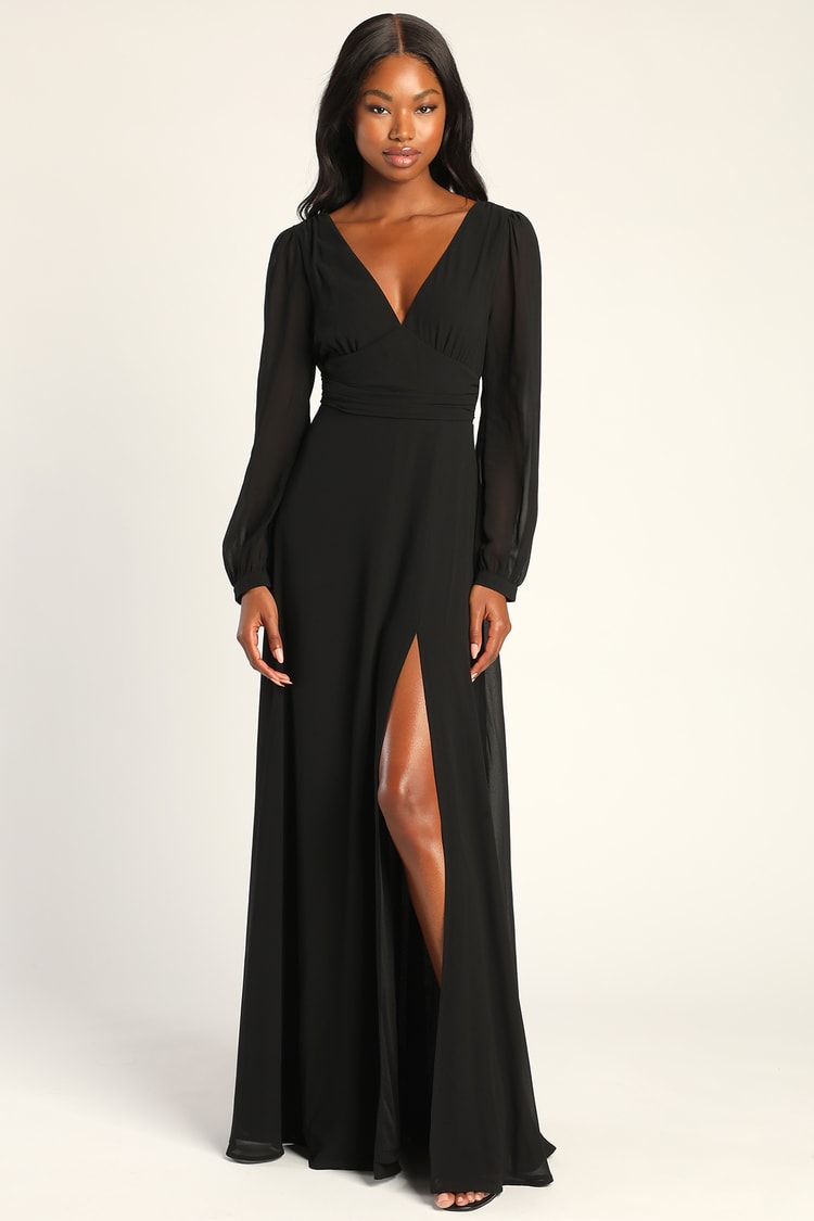 Black Maxi Dress - Long Sleeve Maxi - Chiffon Maxi Dress - Lulus