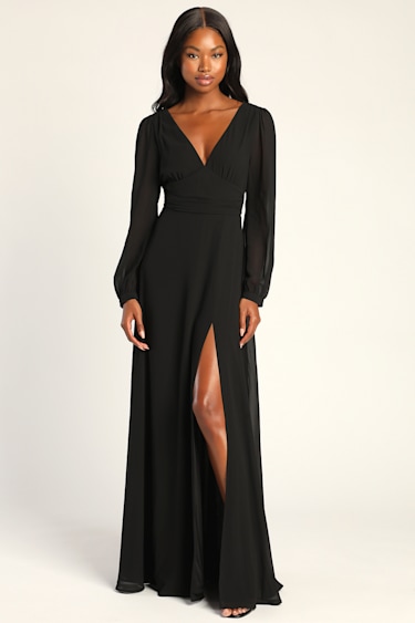 Black Maxi Dress Long Sleeve Maxi Chiffon Maxi Dress Lulus