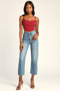 Boosted Beauty Wine Red Corduroy Cropped Bustier Tank Top