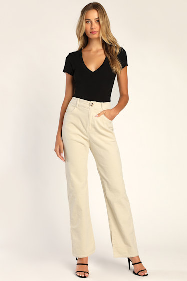 Falling for Fashion Ivory Corduroy Straight Leg Pants