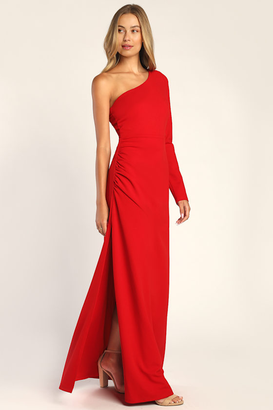 One to Cherish Red One-Shoulder Maxi Dress 3