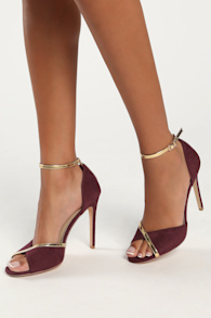 Goldengal Cherry Red Suede Ankle-Strap Heels