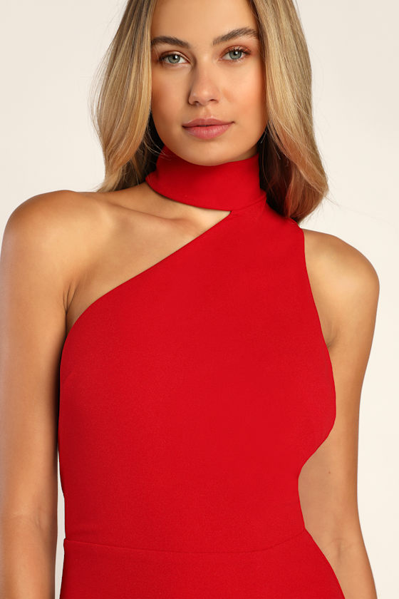 Keep It Interesting Red Asymmetrical Cutout Halter Maxi Dress - thumbnail 3