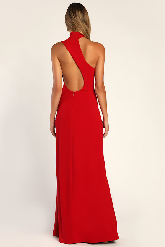 Keep It Interesting Red Asymmetrical Cutout Halter Maxi Dress - thumbnail 4