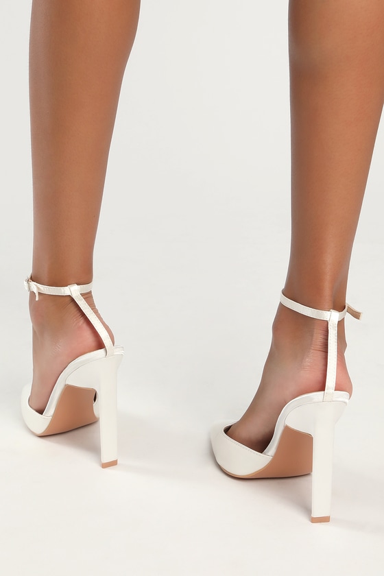 White satin heels on sale with ankle strap
