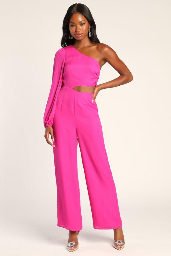 Lulus Dream Plans Hot Pink One-shoulder Cutout Jumpsuit
