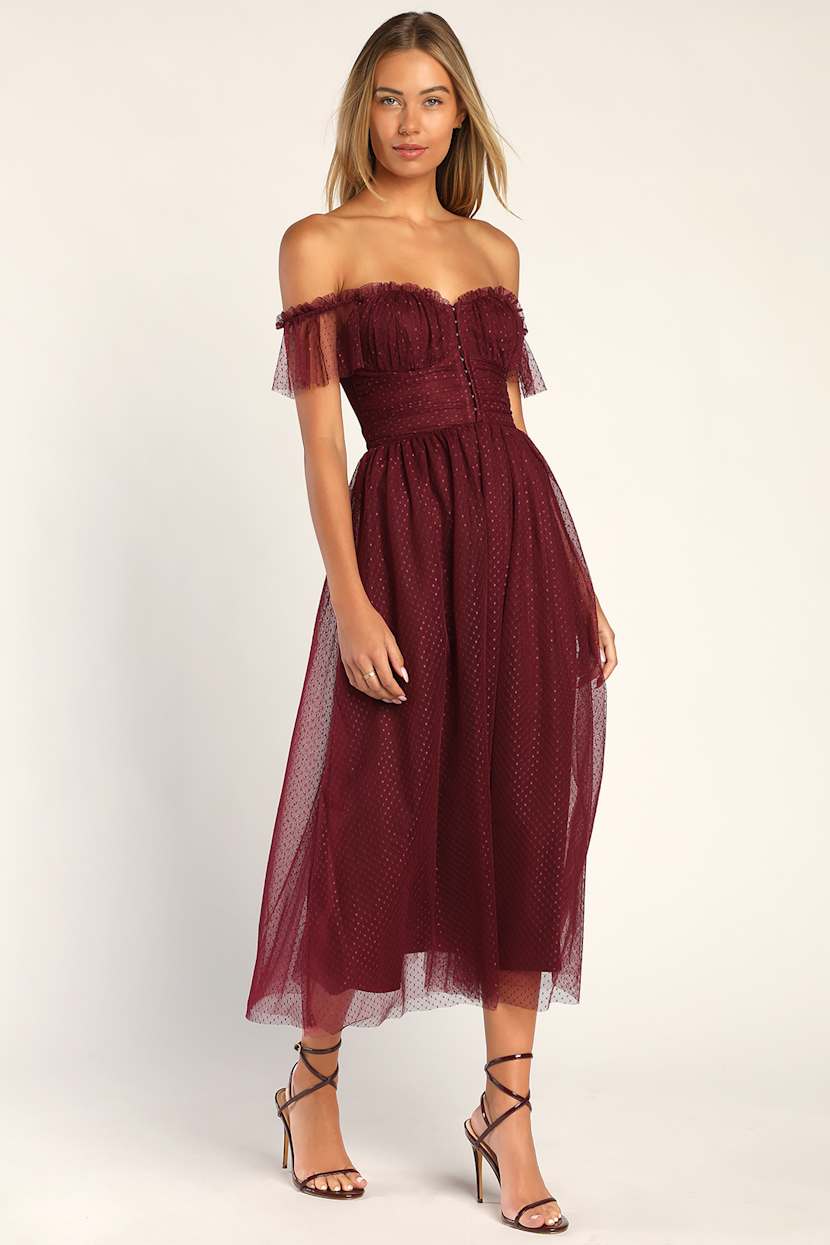 bodycon one shoulder dress Burgundy Ruffle Dress – Amari Moda main image 1