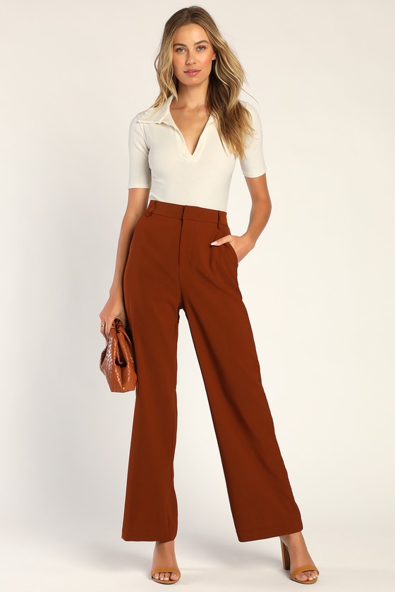 Brown High Waisted Pants - Wide Leg Pants - Trouser Pants - Lulus