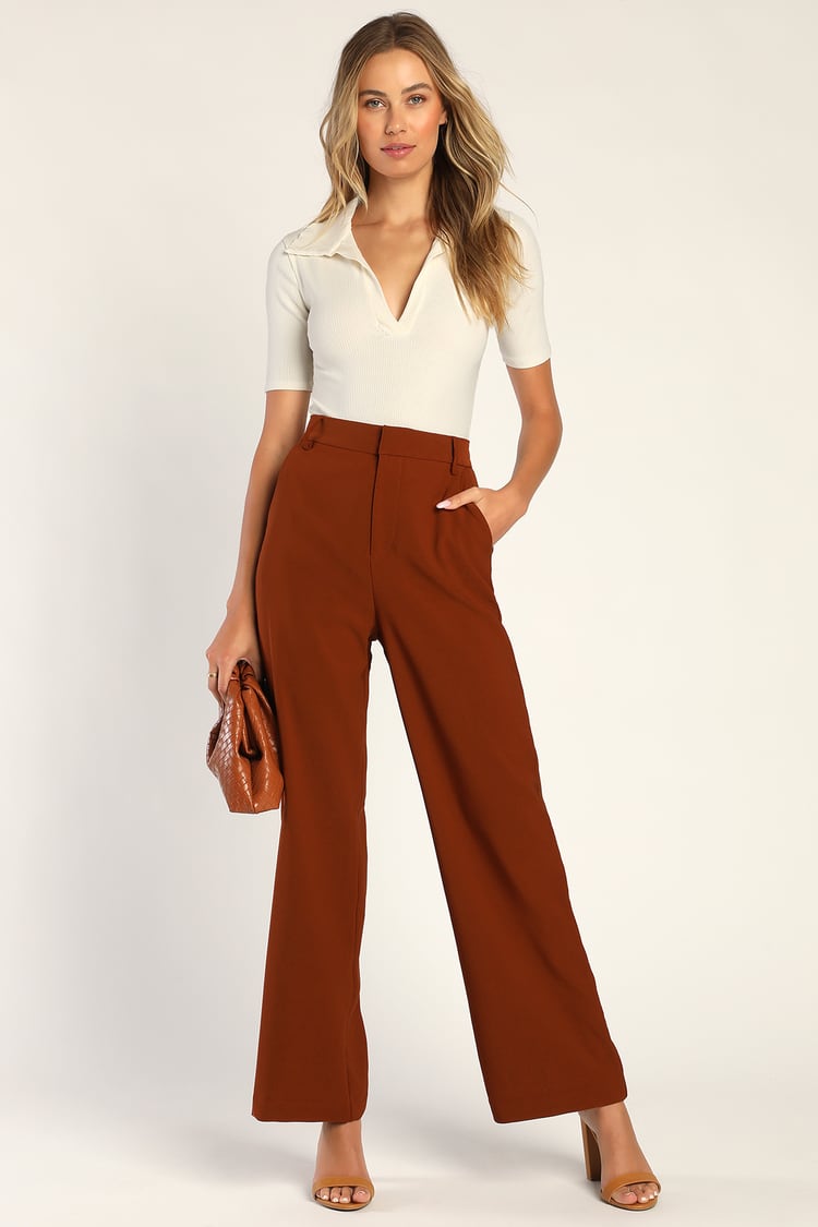 Bet on You Brown High Waisted Wide Leg Trouser Pants