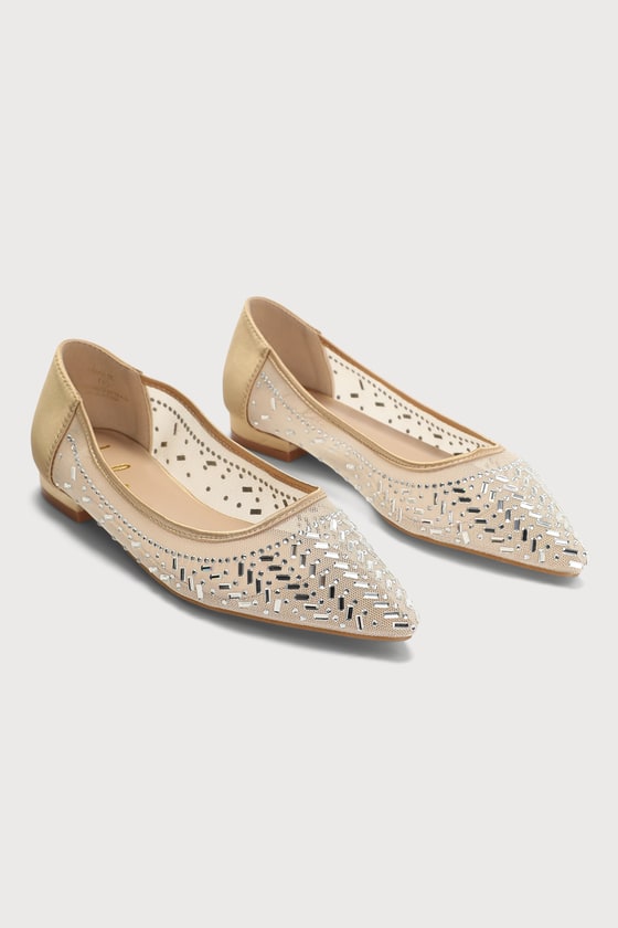 champagne rhinestone flats