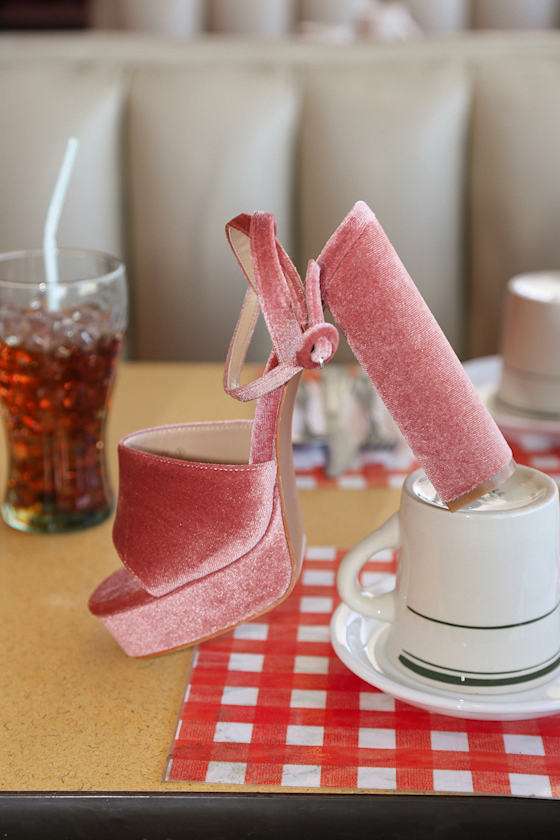 Gorgyy Dusty Rose Velvet Platform High Heel Sandals 5