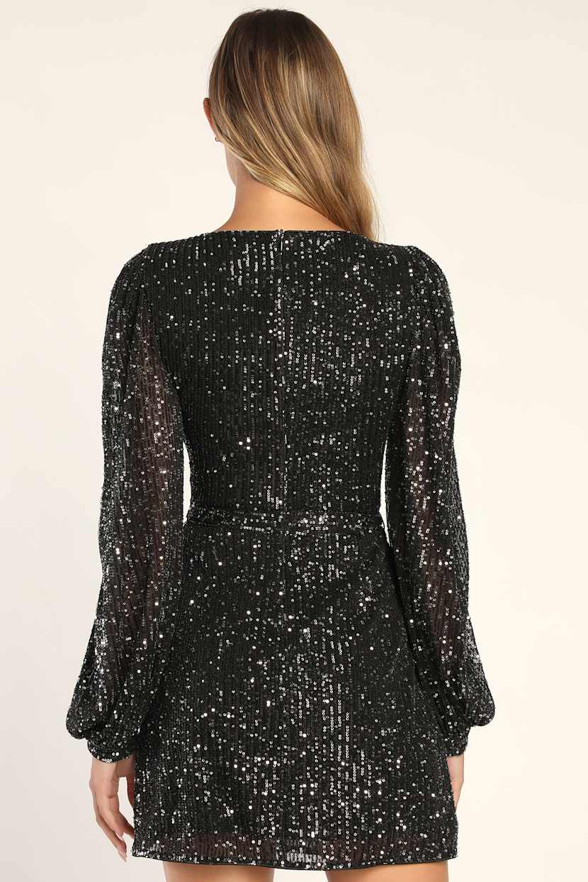 fitted lace wedding dress Black Sequin Long Sleeve Maxi Dress – InTheStyle main image 0