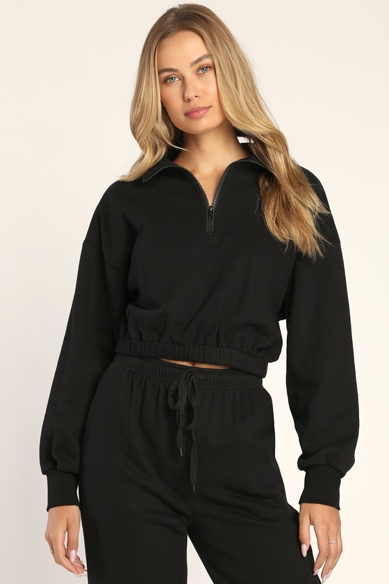 Black Pullover Sweatshirt - Half-Zip Sweatshirt - Lounge Set - Lulus