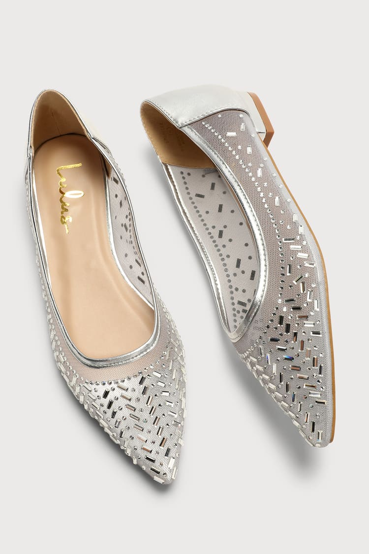 Silver Rhinestone Flats - Embellished Shoes - Pointed-Toe Flats - Lulus