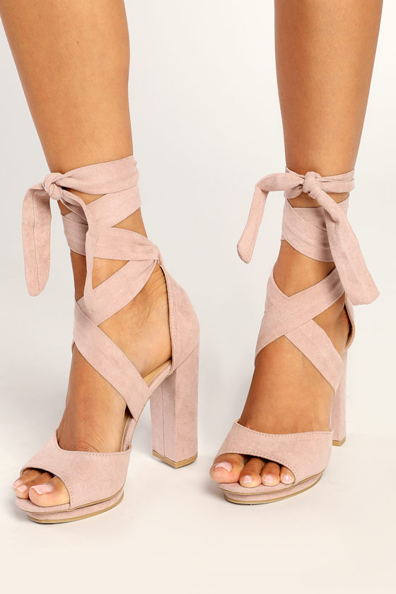 Dorian Blush Suede Lace-Up Platform Heels