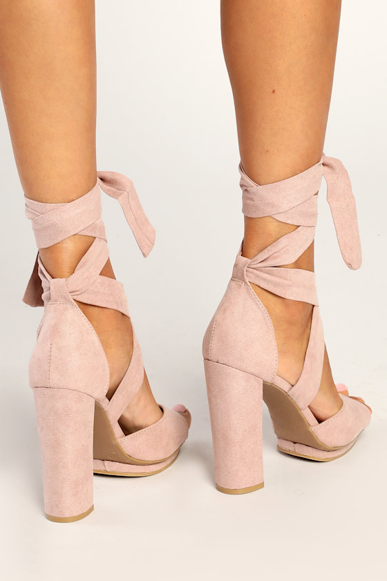 Dorian Blush Suede Lace-Up Platform Heels 7