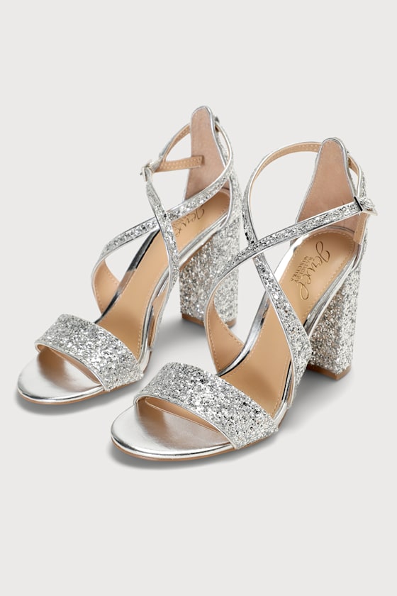 Cook Silver Glitter Ankle Strap High Heel Sandals 3