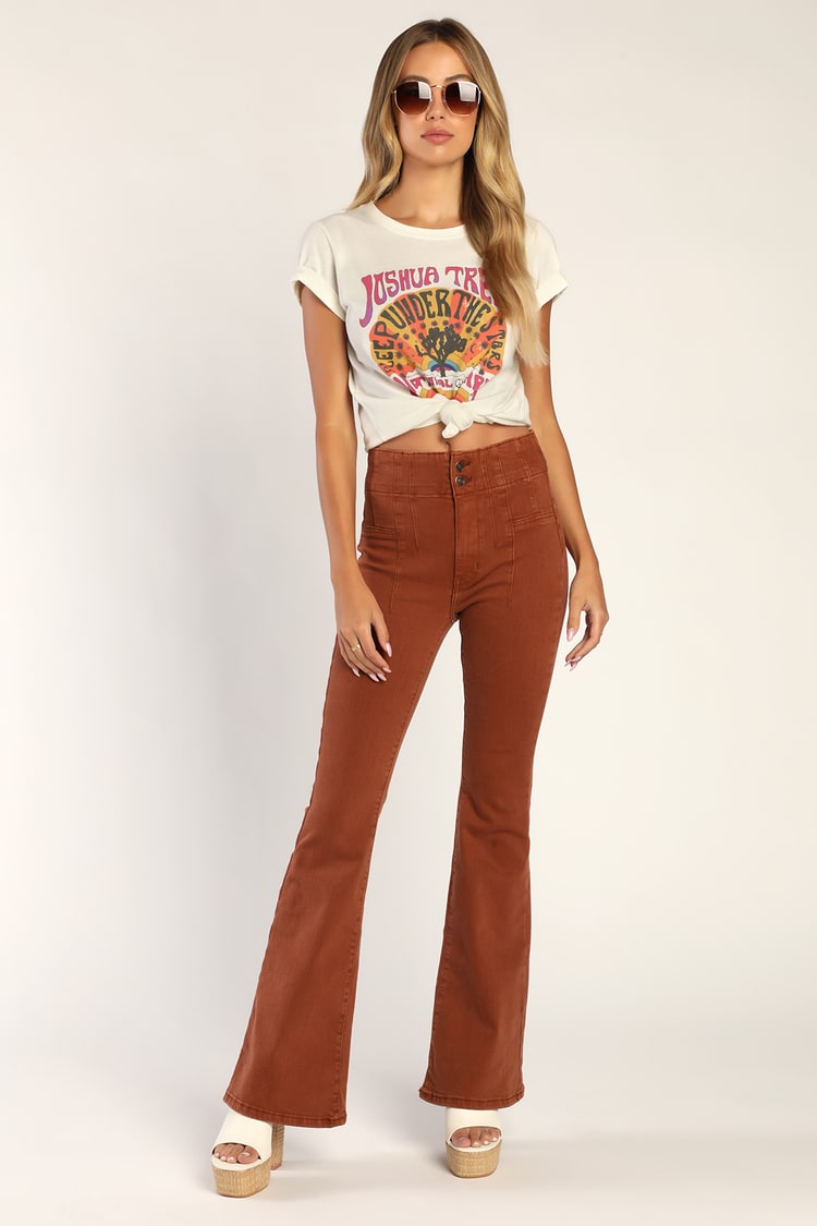 Jayde Rust Brown High Rise Flared Jeans