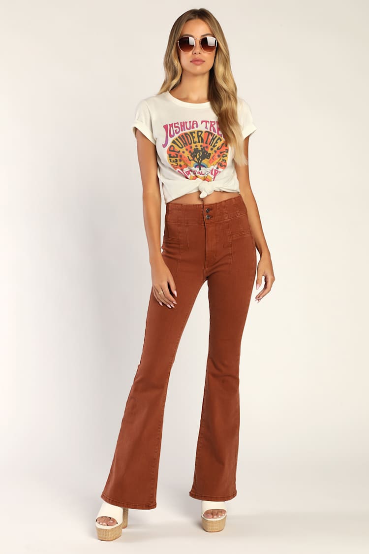 Free People Jayde Flares - Mesa Flares - Rust 70s Flare Pants - Lulus