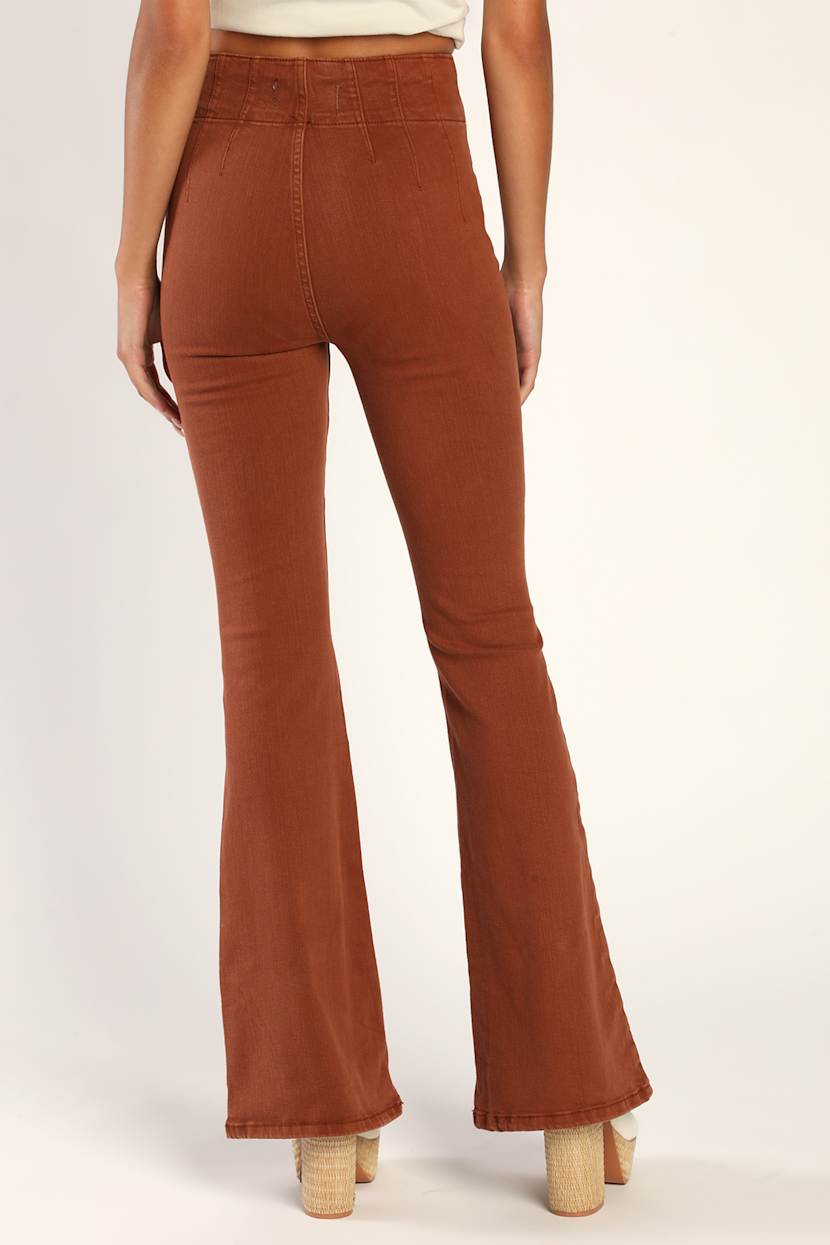 Free People Jayde Flares - Mesa Flares - Rust 70s Flare Pants - Lulus
