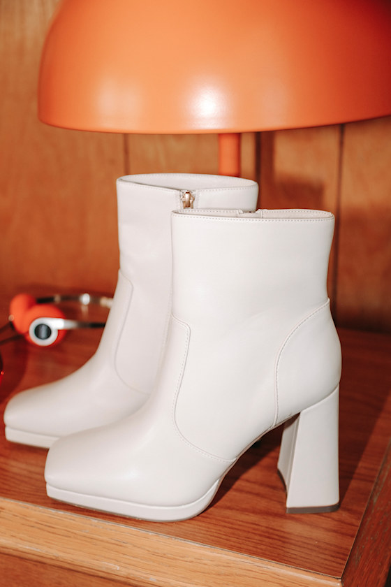 Lusterr Bone Square Toe Mid Calf Boots 5