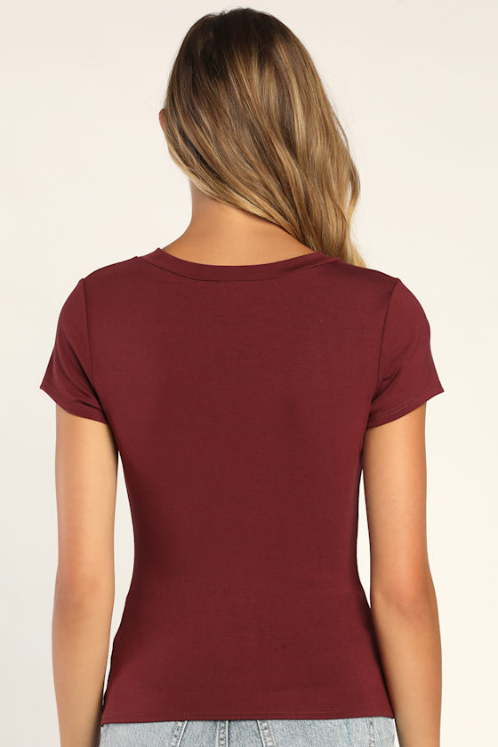 Casual Connection Burgundy Short Sleeve V-Neck Top 4