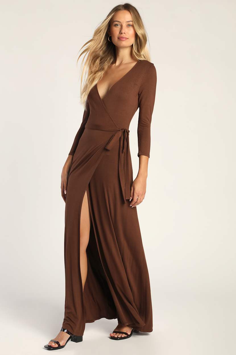 brown wrap around dress Trendy, Chic Women's Clothing Boutique LE LIS Women's Leather Wrap Dress, Mocha, XS Lane 201 main image 0
