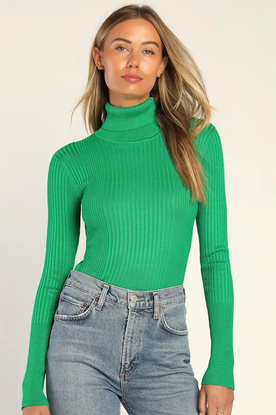 Green Turtleneck Top Chic Sweater Top Ribbed Long Sleeve Top Lulus