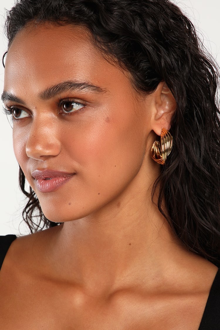 14KT Gold Hoop Earrings - Twisted Hoops - Layered Hoop Earrings - Lulus