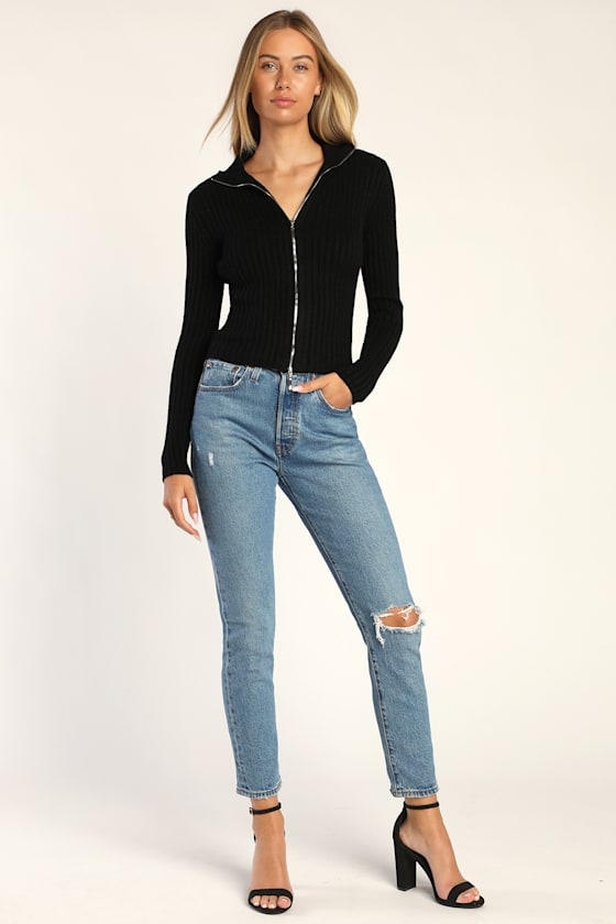 Zip Up Long Sleeve Cardigan main image 1