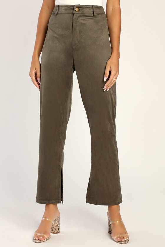 Olive Suede Pants - Straight Leg Pants - High-Waisted Suede Pants - Lulus