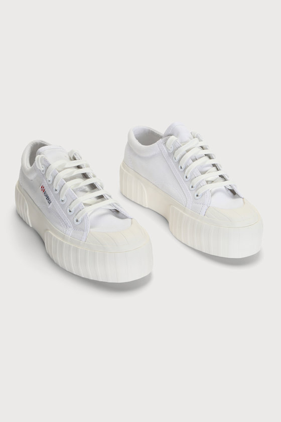 2631 White Stripe Canvas Platform Sneakers 3