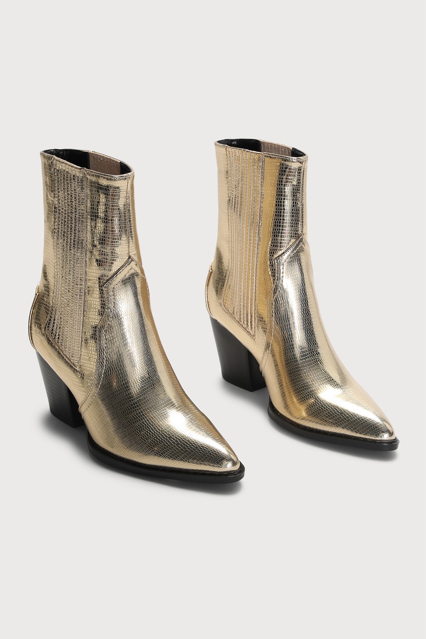 gold pointed toe booties