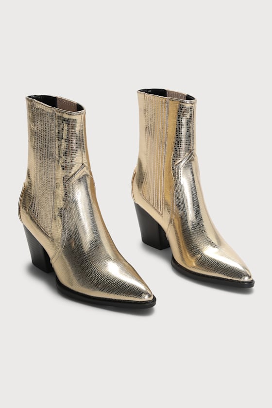 Vaylyn Gold Pointed-Toe Mid-Calf Boots 2