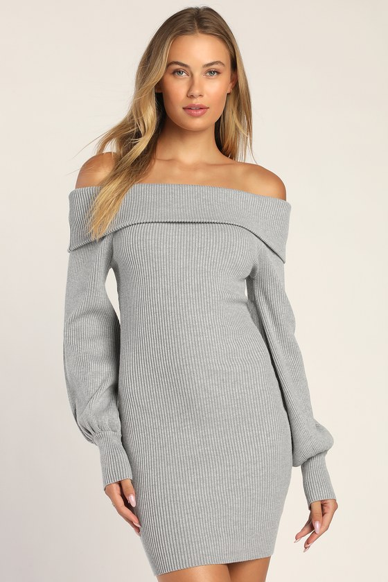 Gray off the shoulder shop sweater dress