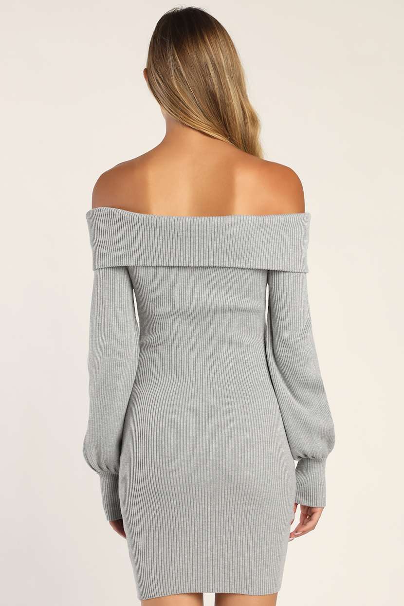 grey dress with black sleeves Deya Off The Shoulder Mini Dress Grey main image 0