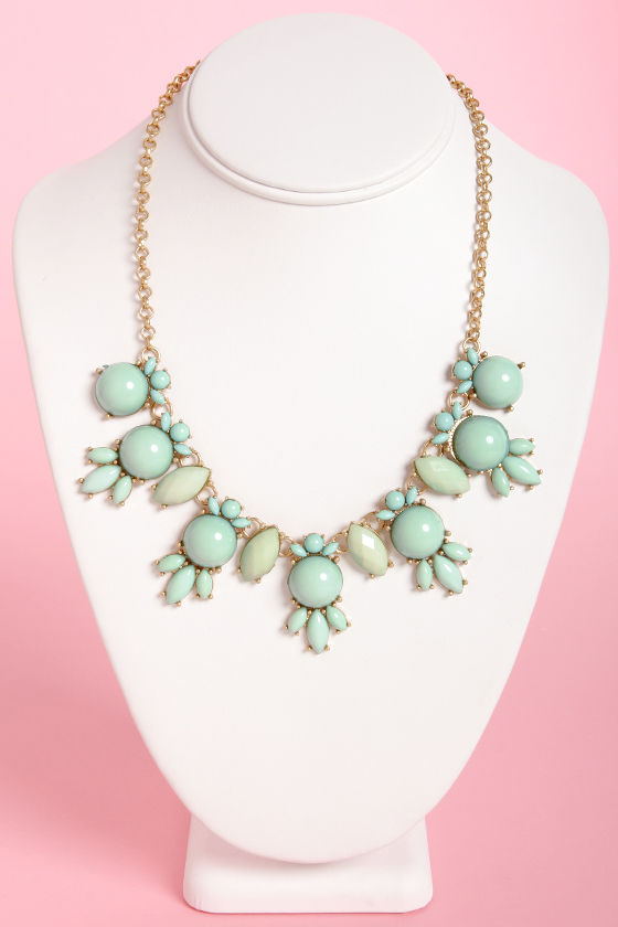 Mint Necklace Gold Necklace Statement Necklace 19.00