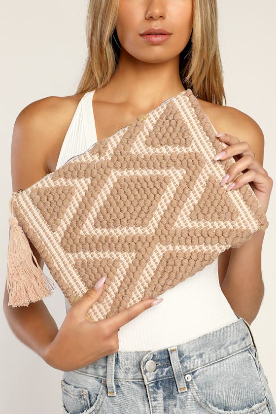 Sunset Sail Beige Woven Clutch 5