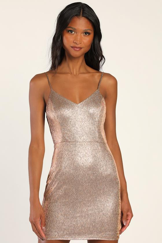 Rose Gold Mini Dress Shiny Bodycon Dress Gold Mini Dress Lulus