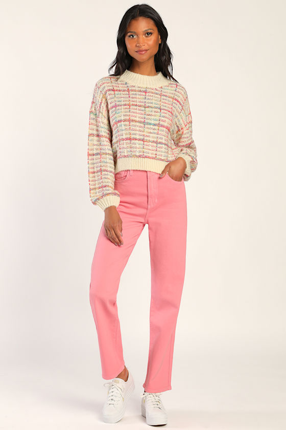 Paisley Button Up Sweater Top in Ivory main image 1