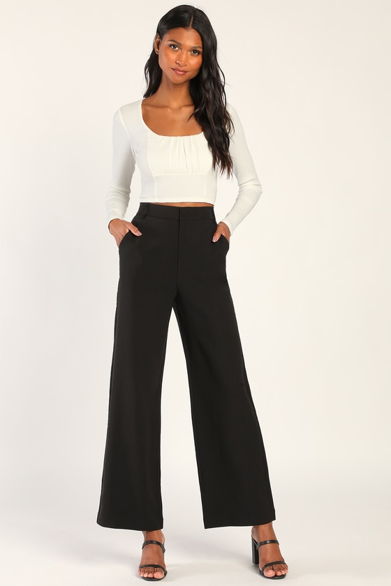 Bet on You Black High Waisted Wide Leg Trouser Pants