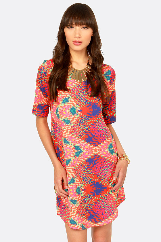 Fun Print Dress Shift Dress Short Sleeve Dress 51.00 Lulus