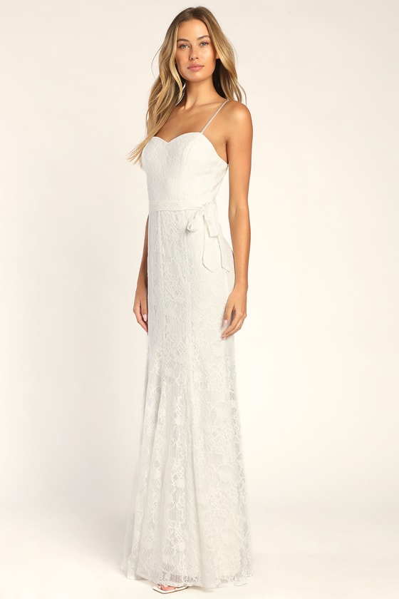 White Lace Maxi Dress - Mermaid Bridal Dress - Belted Maxi Dress - Lulus