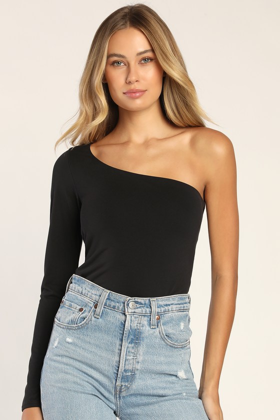 Black Top - Black One-Shoulder Top - Long Sleeve Top - Lulus