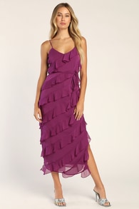 Love the Look Purple Tiered Ruffled Midi Dress