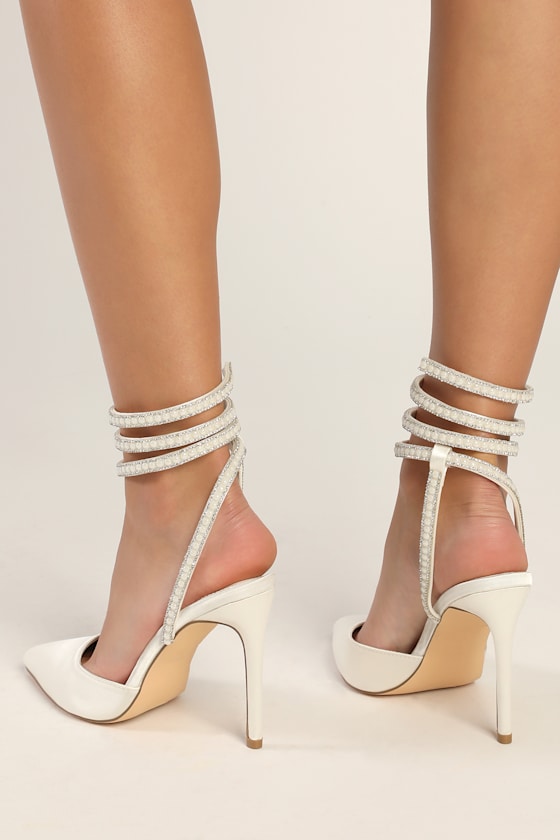 Anwar Ivory Satin Pearl Rhinestone Pointed-Toe Pumps 2