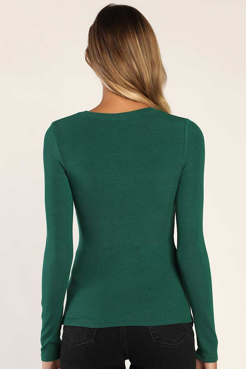 Flirty Little Secret Emerald Green Ribbed Cutout Long Sleeve Top