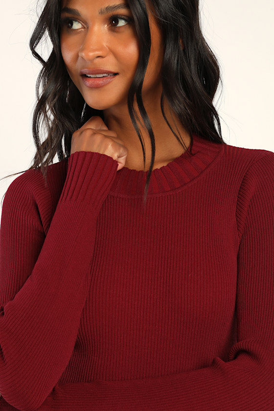 Wine Red Ribbed Long Sleeve Sweater Dress | Womens | Medium (Available in XS, S, L, Xl) | Lulus